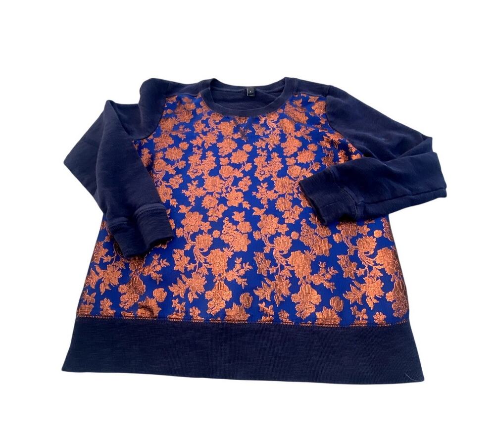 J, Crew Copper/Navy foil printed Crew Neck Sweatshirt - Size Small